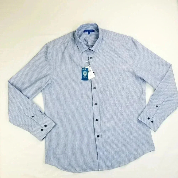 Vince Camuto Large Embroidered Logo Blue Striped - Picture 1 of 8